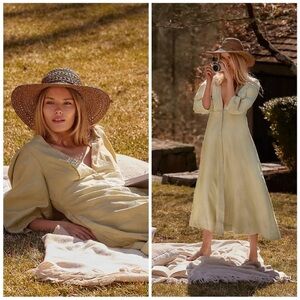 FREE PEOPLE Lydia pistachio Puff sleeve Midi dress Size XS